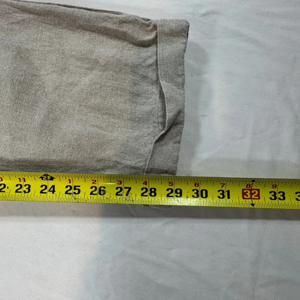 Zeidler & Zeidler 100% Linen Pleated Cuffed  Leg Pants Men's 36 Beige Oatmeal